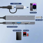 Conversor Hub de Expansão ADS-805 8 Pinos + Tipo-C para USB-C Dados + USB 2.0 / 3.0 + Leitor de Cartões SD / TF, ADS-805