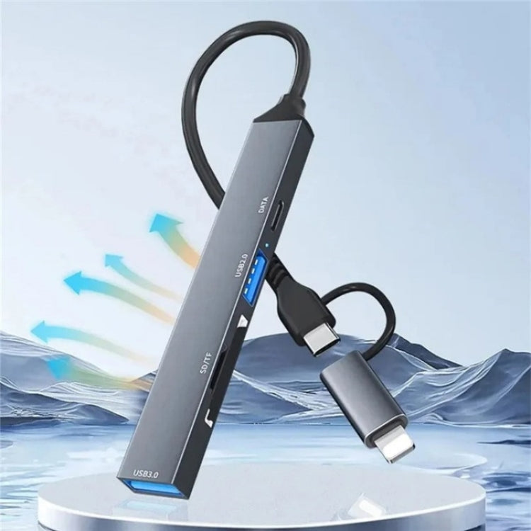 Conversor Hub de Expansão ADS-805 8 Pinos + Tipo-C para USB-C Dados + USB 2.0 / 3.0 + Leitor de Cartões SD / TF, ADS-805