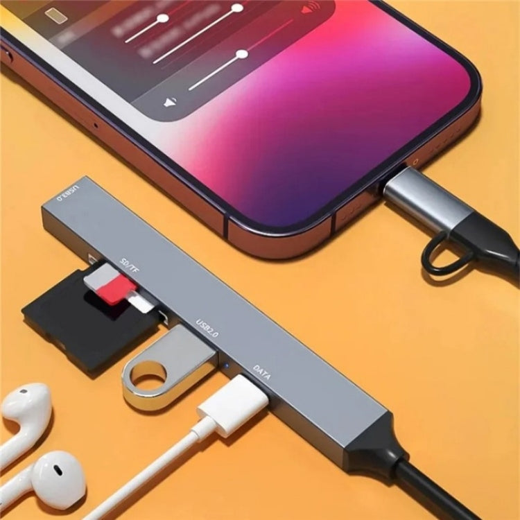 Conversor Hub de Expansão ADS-805 8 Pinos + Tipo-C para USB-C Dados + USB 2.0 / 3.0 + Leitor de Cartões SD / TF, ADS-805