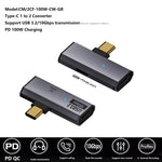 Adaptador conversor OTG USB-C / Tipo-C macho para duplo Tipo-C fêmea USB3.2/10Gbps PD100W, adaptador de carregamento, duplo Tipo-C
