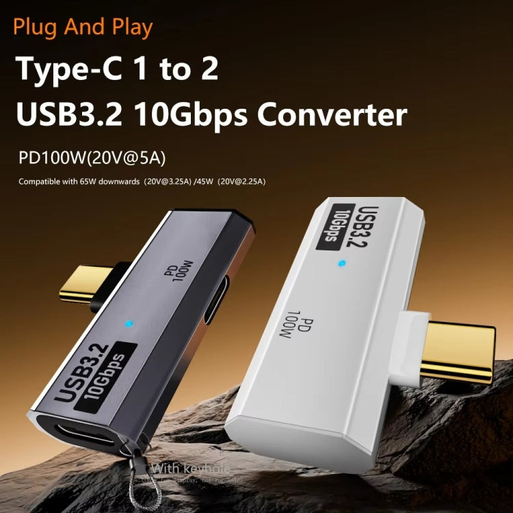 Adaptador conversor OTG USB-C / Tipo-C macho para duplo Tipo-C fêmea USB3.2/10Gbps PD100W, adaptador de carregamento, duplo Tipo-C