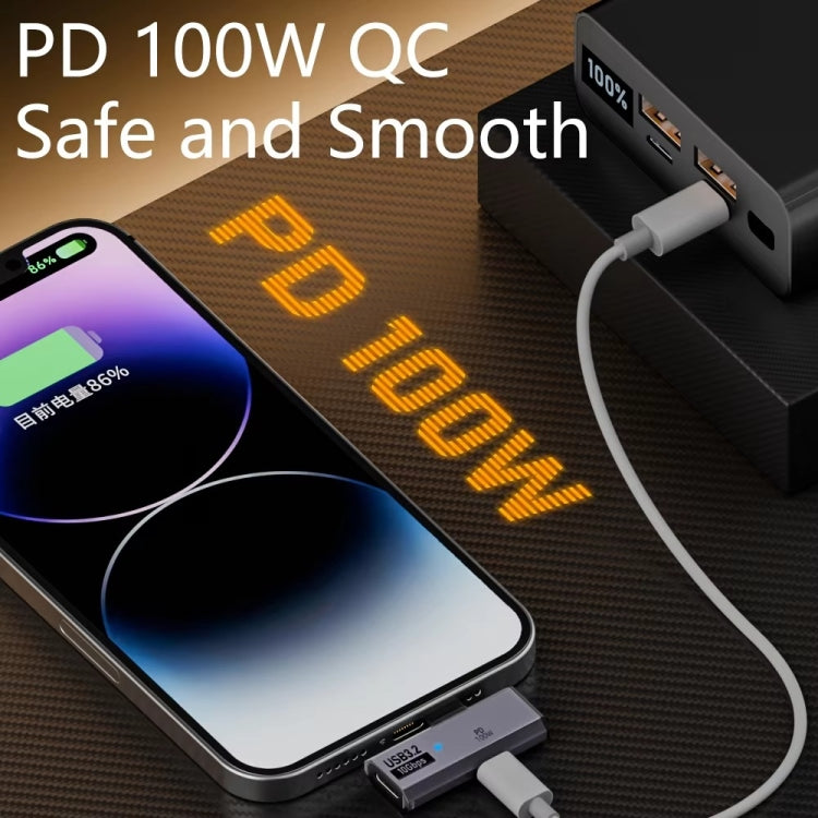 Adaptador conversor OTG USB-C / Tipo-C macho para duplo Tipo-C fêmea USB3.2/10Gbps PD100W, adaptador de carregamento, duplo Tipo-C