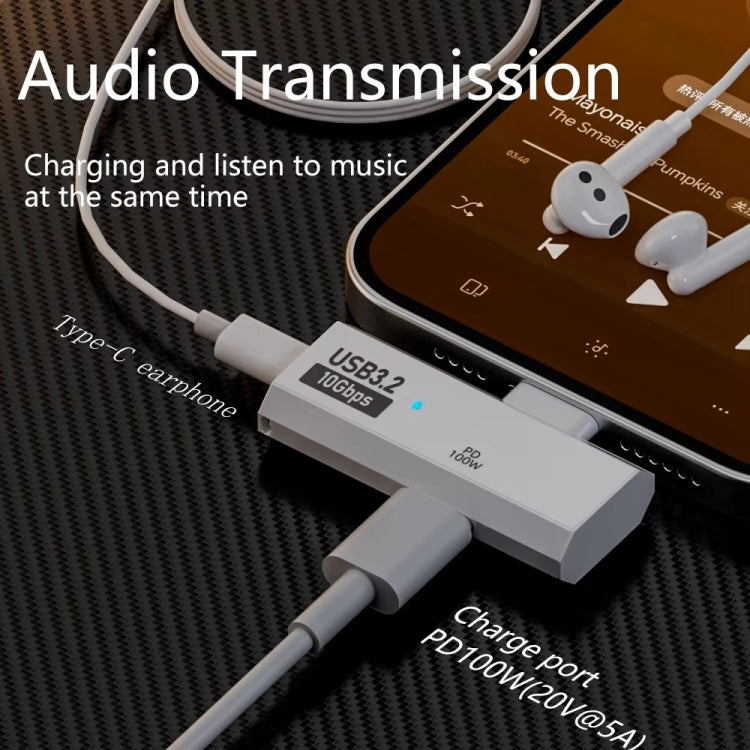Adaptador conversor OTG USB-C / Tipo-C macho para duplo Tipo-C fêmea USB3.2/10Gbps PD100W, adaptador de carregamento, duplo Tipo-C