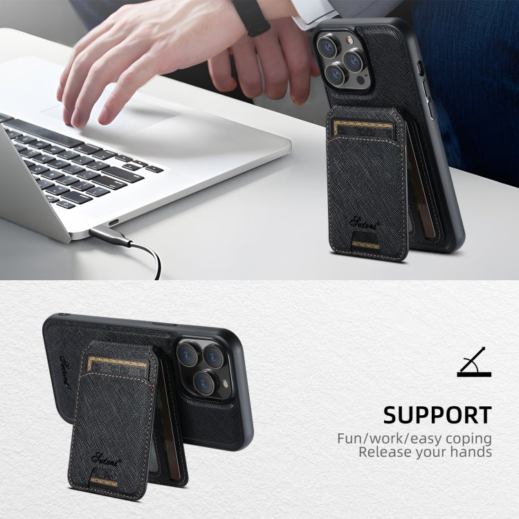 Capa de telemóvel em pele Suteni H18 Cross Grain com carteira MagSafe, para iPhone 13 Pro Max, para iPhone 13 Pro, para iPhone 13, para iPhone 12, para iPhone 12 Pro Max, para iPhone 12 Pro