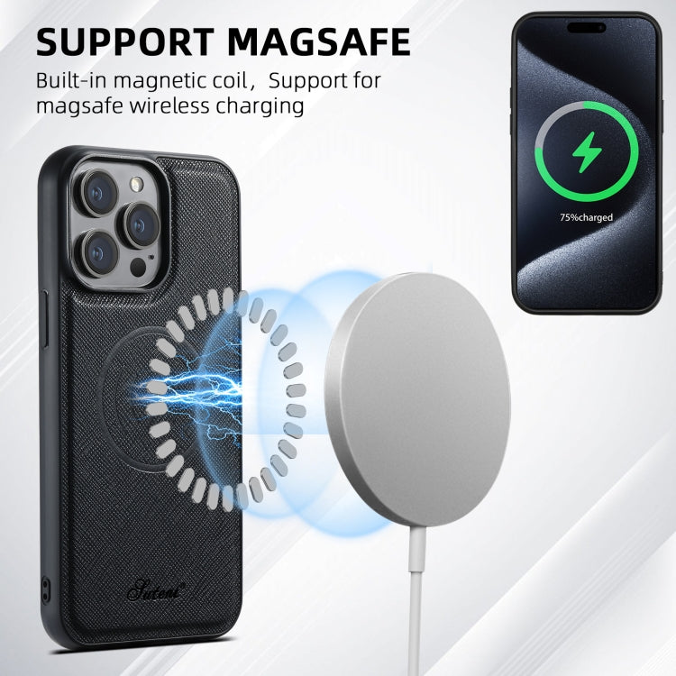 Capa de telemóvel em pele Suteni H18 Cross Grain com carteira MagSafe, para iPhone 13 Pro Max, para iPhone 13 Pro, para iPhone 13, para iPhone 12, para iPhone 12 Pro Max, para iPhone 12 Pro
