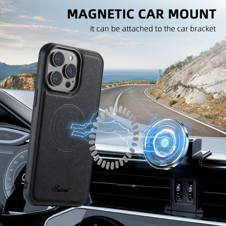 Capa de telemóvel em pele Suteni H18 Cross Grain com carteira MagSafe, para iPhone 13 Pro Max, para iPhone 13 Pro, para iPhone 13, para iPhone 12, para iPhone 12 Pro Max, para iPhone 12 Pro