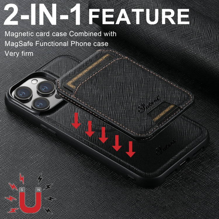 Capa de telemóvel em pele Suteni H18 Cross Grain com carteira MagSafe, para iPhone 13 Pro Max, para iPhone 13 Pro, para iPhone 13, para iPhone 12, para iPhone 12 Pro Max, para iPhone 12 Pro