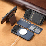 Capa de telemóvel em pele Suteni H18 Cross Grain com carteira MagSafe, para iPhone 13 Pro Max, para iPhone 13 Pro, para iPhone 13, para iPhone 12, para iPhone 12 Pro Max, para iPhone 12 Pro