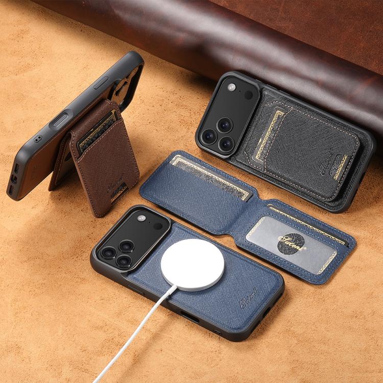 Capa de telemóvel em pele Suteni H18 Cross Grain com carteira MagSafe, para iPhone 13 Pro Max, para iPhone 13 Pro, para iPhone 13, para iPhone 12, para iPhone 12 Pro Max, para iPhone 12 Pro