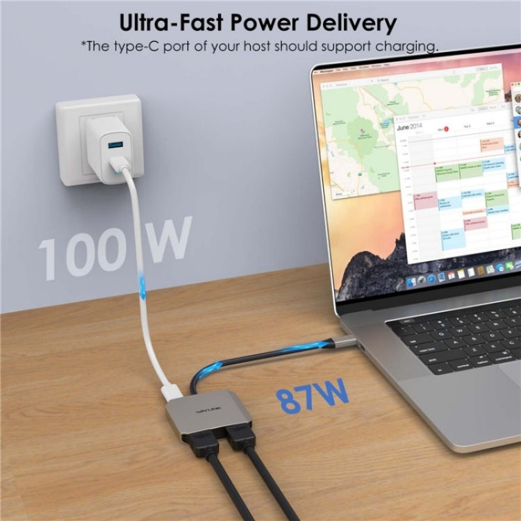 Adaptador WAVLINK UHP510 Pro 87W PD USB C para Duplo HD 4K 60Hz para Monitor