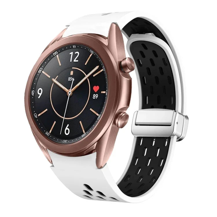 Pulseira de Relógio em Silicone com Fivela Prateada Magnética Dobrável Bicolor, Para Samsung Galaxy Watch 3 41mm, Para Samsung Galaxy Watch Active, Para Samsung Galaxy Watch 42mm, Para Samsung Gear S2 Classic