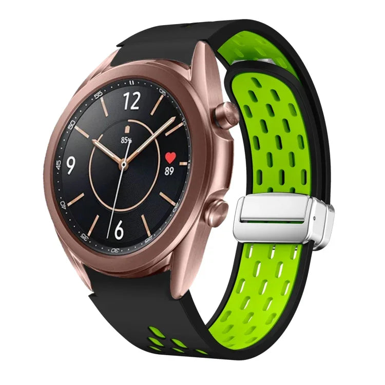 Two Color Magnetic Folding Silver Buckle Silicone Watch Band, For Samsung Galaxy Watch 3 41mm, For Samsung Galaxy Watch Active, For Samsung Galaxy Watch 42mm, For Samsung Gear S2 Classic