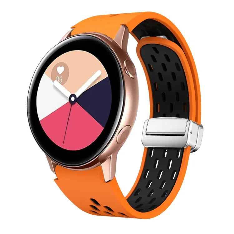 Two Color Magnetic Folding Silver Buckle Silicone Watch Band, For Samsung Galaxy Watch 3 41mm, For Samsung Galaxy Watch Active, For Samsung Galaxy Watch 42mm, For Samsung Gear S2 Classic
