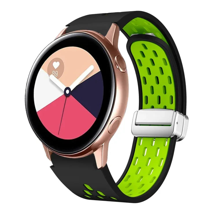Two Color Magnetic Folding Silver Buckle Silicone Watch Band, For Samsung Galaxy Watch 3 41mm, For Samsung Galaxy Watch Active, For Samsung Galaxy Watch 42mm, For Samsung Gear S2 Classic