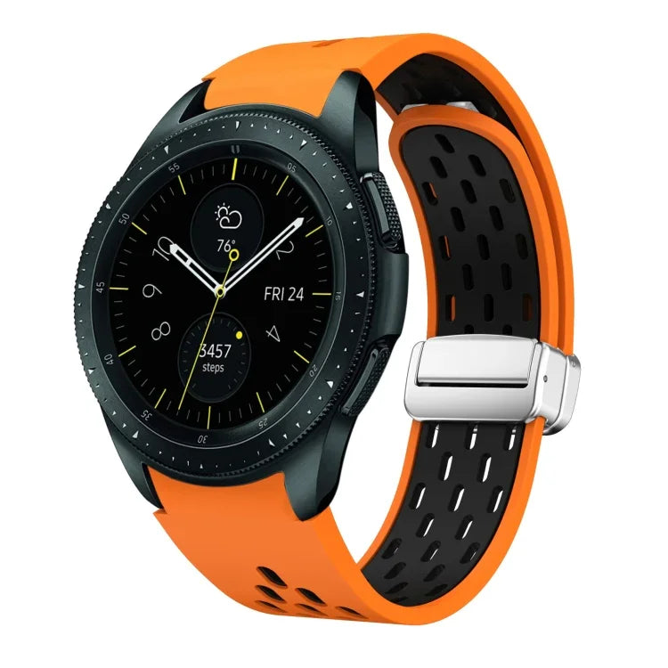 Two Color Magnetic Folding Silver Buckle Silicone Watch Band, For Samsung Galaxy Watch 3 41mm, For Samsung Galaxy Watch Active, For Samsung Galaxy Watch 42mm, For Samsung Gear S2 Classic