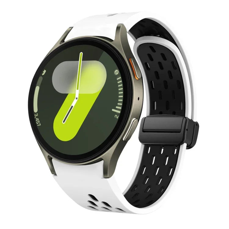 Correia de Relógio em Silicone com Fivela Dobrável Magnética Bicolor Preta, para Samsung Galaxy Watch 7 40 / 44mm, para Samsung Galaxy Watch 5 40 / 44mm, para Samsung Galaxy Watch 4 40 / 44mm, para Samsung Galaxy Watch 4 Classic 42 / 46mm