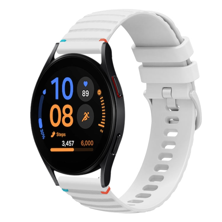 Correia de relógio em silicone ondulada com pontos e costura de 20mm, para Samsung Galaxy Watch FE 40mm, para Samsung Galaxy Watch 7 40 / 44mm, para Samsung Galaxy Watch 6 Classic 43 / 47mm, para Samsung Galaxy Watch 6 40 / 44mm