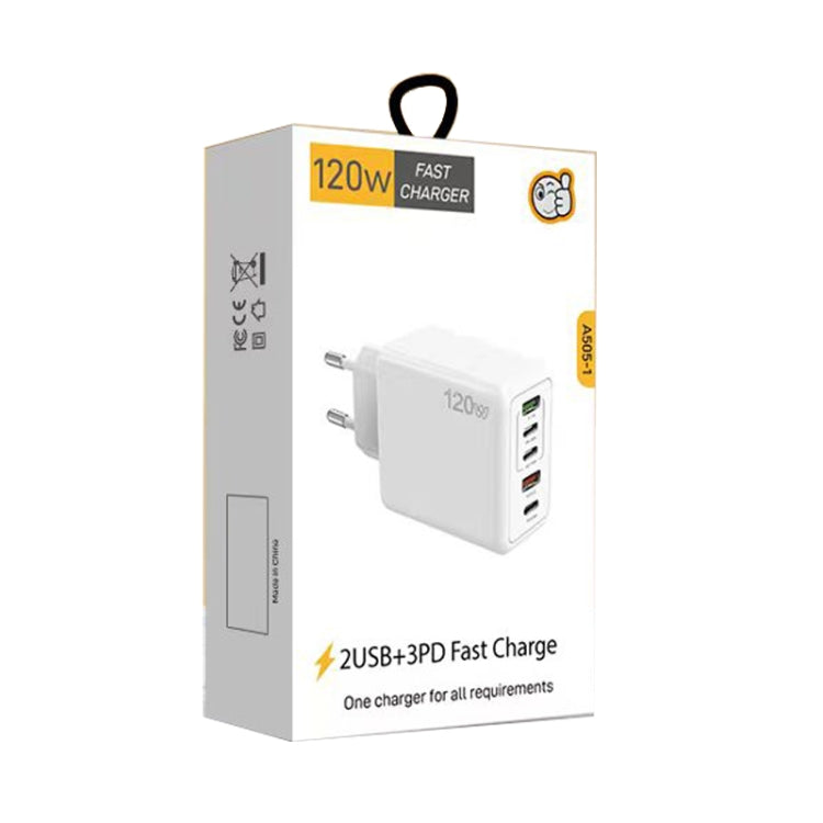 Carregador Multiporta 120W 3 PD Type-C Dual USB para Telemóveis, Ficha UE, Ficha UE