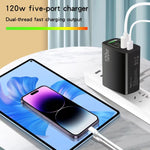 Carregador Multiporta 120W 3 PD Type-C Dual USB para Telemóveis, Ficha UK, Ficha UK
