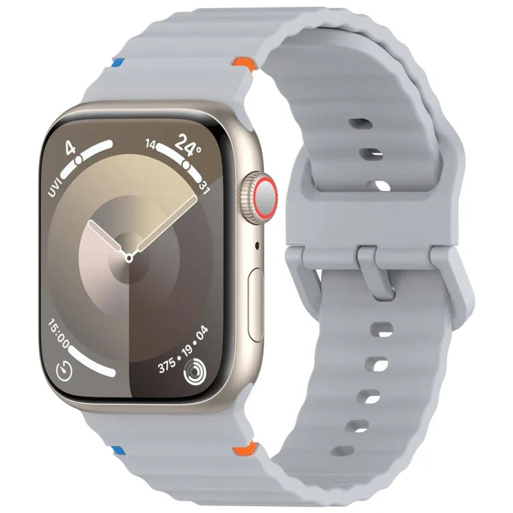 Wavy Grain Stitched Silicone Watch Band, For Apple Watch Series 4 44mm, For Apple Watch Series 4 40mm, For Apple Watch Series 3 38mm, For Apple Watch Series 3 42mm