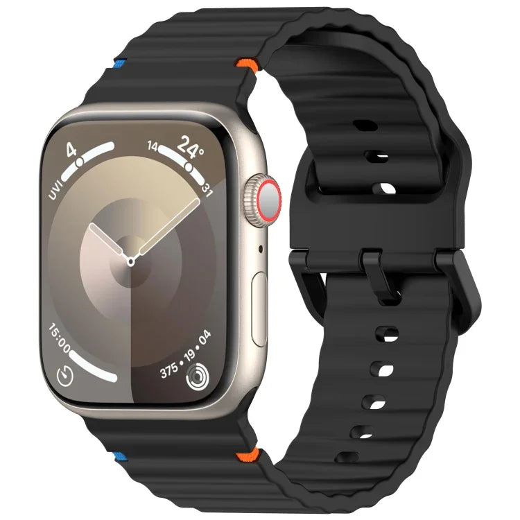 Wavy Grain Stitched Silicone Watch Band, For Apple Watch Series 4 44mm, For Apple Watch Series 4 40mm, For Apple Watch Series 3 38mm, For Apple Watch Series 3 42mm