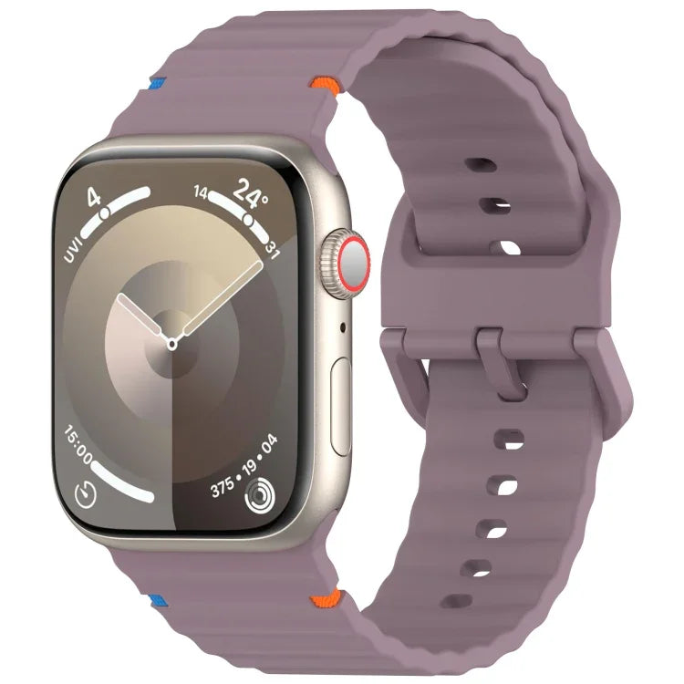 Wavy Grain Stitched Silicone Watch Band, For Apple Watch Series 4 44mm, For Apple Watch Series 4 40mm, For Apple Watch Series 3 38mm, For Apple Watch Series 3 42mm