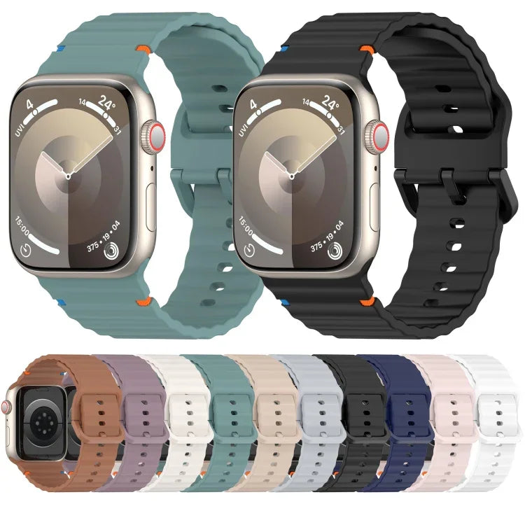 Wavy Grain Stitched Silicone Watch Band, For Apple Watch Series 4 44mm, For Apple Watch Series 4 40mm, For Apple Watch Series 3 38mm, For Apple Watch Series 3 42mm
