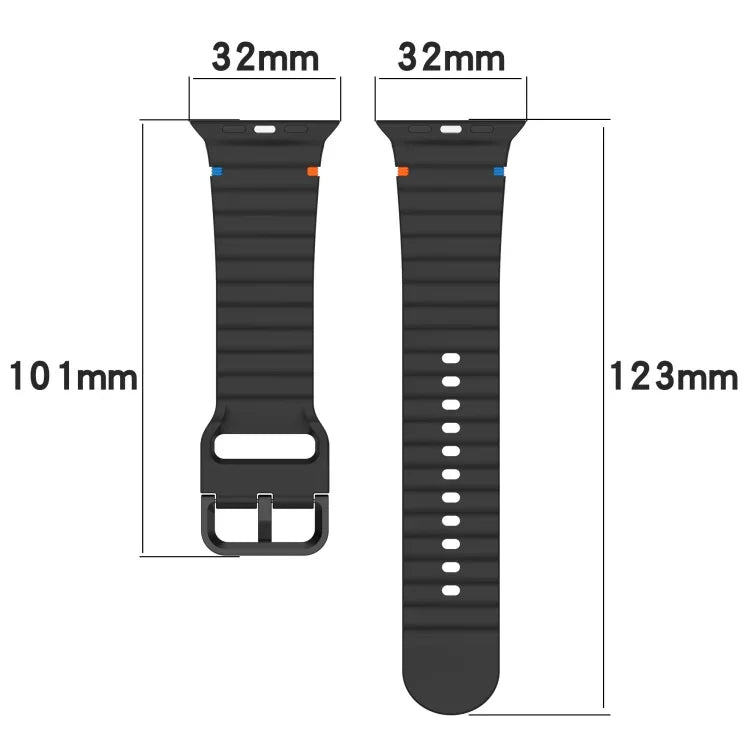 Pulseira de Silicone com Grão Ondulado e Costura, Para Apple Watch Série 9 41mm, Para Apple Watch Ultra 49mm, Para Apple Watch Série 8 41mm, Para Apple Watch Série 8 45mm
