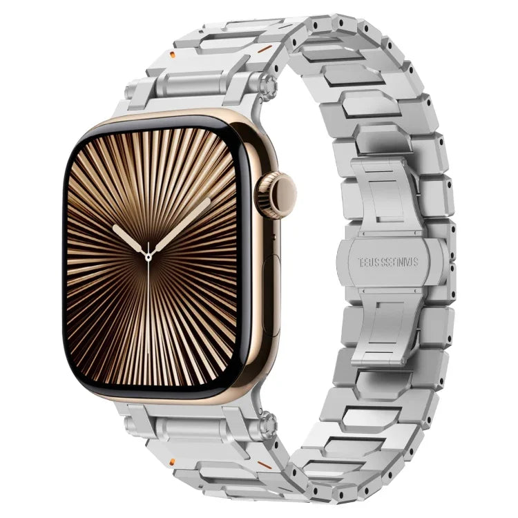 Pathfinder Stainless Steel Metal Watch Band, For Apple Watch Series 10 46mm, For Apple Watch SE 2023 44mm, For Apple Watch Ultra 2 49mm, For Apple Watch Series 9 45mm, For Apple Watch Ultra 49mm, For Apple Watch Series 8 45mm, For Apple Watch SE 2022 4...
