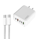 Carregador Rápido Multi Porta 120W PD3.0 3 Type-C 2 USB com Cabo Type-C para Type-C, Ficha US, Ficha US + Cabo C para C