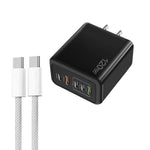 Carregador Rápido Multi Porta 120W PD3.0 3 Type-C 2 USB com Cabo Type-C para Type-C, Ficha US, Ficha US + Cabo C para C