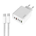 Carregador Rápido Multi Porta 120W PD3.0 3 Type-C 2 USB com Cabo Type-C para Type-C, Ficha UE, Ficha UE + Cabo C para C