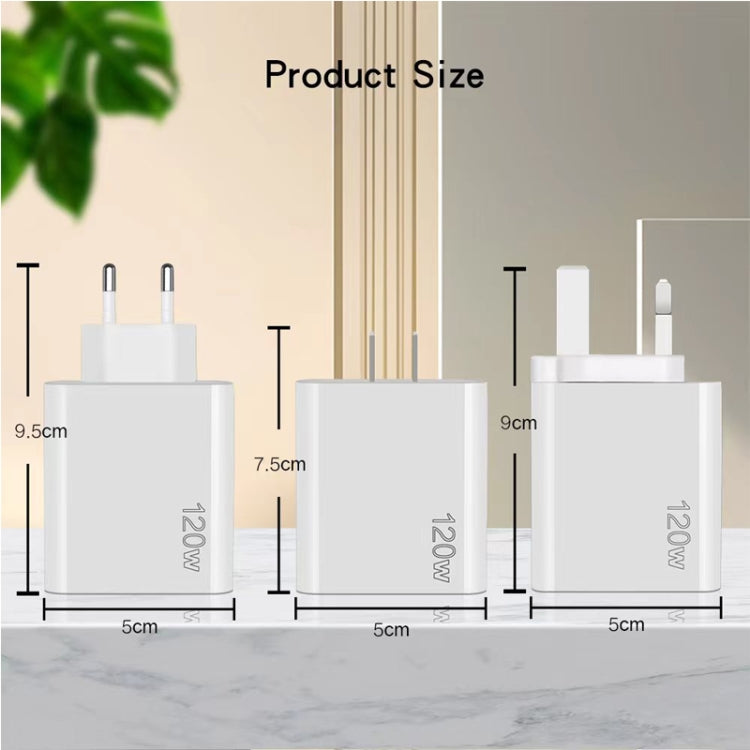 Carregador Rápido Multi Porta 120W PD3.0 3 Type-C 2 USB com Cabo Type-C para Type-C, Ficha UE, Ficha UE + Cabo C para C
