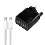 Carregador Rápido Multi Porta 120W PD3.0 3 Type-C 2 USB com Cabo Type-C para Type-C, Ficha UK, Ficha UK + Cabo C para C