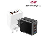 45W PD3.0 / PPS Type-C + QC3.0 USB Fully Compatible Protocol Charger, EU Plug, PD3.0 / PPS Type-C + QC3.0 USB(EU Plug)