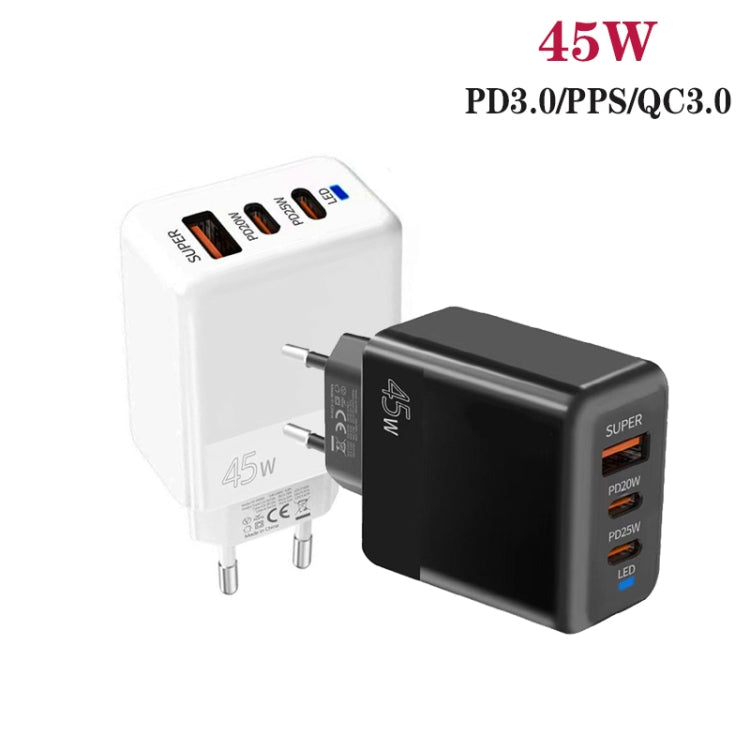 45W PD3.0 / PPS Type-C + QC3.0 USB Fully Compatible Protocol Charger, EU Plug, PD3.0 / PPS Type-C + QC3.0 USB(EU Plug)