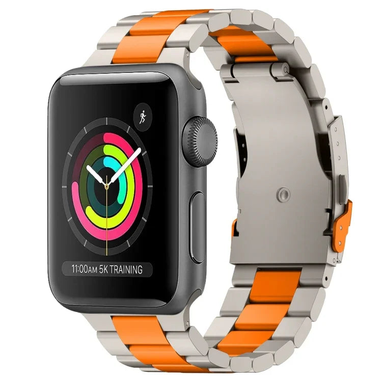 Three Beads Titanium Alloy Metal Watch Band, For Apple Watch Series 7 41mm, For Apple Watch Series 7 45mm, For Apple Watch Series 6 40mm, For Apple Watch Series 6 44mm, For Apple Watch Series 5 44mm, For Apple Watch Series 5 40mm                       ...