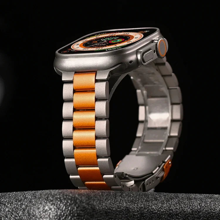 Three Beads Titanium Alloy Metal Watch Band, For Apple Watch Series 7 41mm, For Apple Watch Series 7 45mm, For Apple Watch Series 6 40mm, For Apple Watch Series 6 44mm, For Apple Watch Series 5 44mm, For Apple Watch Series 5 40mm                       ...