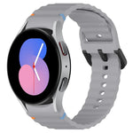 Wavy Grain Stitched Black Buckle Silicone Watch Band, For Samsung Galaxy Watch 5 40 / 44mm, For Samsung Galaxy Watch 5 Pro, For Samsung Galaxy Watch 4 40 / 44mm, For Samsung Galaxy Watch 4 Classic 42 / 46mm