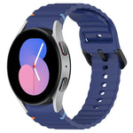 Wavy Grain Stitched Black Buckle Silicone Watch Band, For Samsung Galaxy Watch 5 40 / 44mm, For Samsung Galaxy Watch 5 Pro, For Samsung Galaxy Watch 4 40 / 44mm, For Samsung Galaxy Watch 4 Classic 42 / 46mm