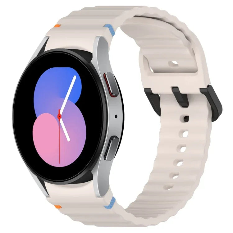 Wavy Grain Stitched Black Buckle Silicone Watch Band, For Samsung Galaxy Watch 5 40 / 44mm, For Samsung Galaxy Watch 5 Pro, For Samsung Galaxy Watch 4 40 / 44mm, For Samsung Galaxy Watch 4 Classic 42 / 46mm