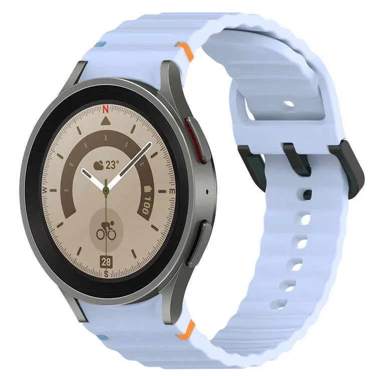 Wavy Grain Stitched Black Buckle Silicone Watch Band, For Samsung Galaxy Watch 5 40 / 44mm, For Samsung Galaxy Watch 5 Pro, For Samsung Galaxy Watch 4 40 / 44mm, For Samsung Galaxy Watch 4 Classic 42 / 46mm