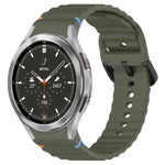 Wavy Grain Stitched Black Buckle Silicone Watch Band, For Samsung Galaxy Watch 5 40 / 44mm, For Samsung Galaxy Watch 5 Pro, For Samsung Galaxy Watch 4 40 / 44mm, For Samsung Galaxy Watch 4 Classic 42 / 46mm