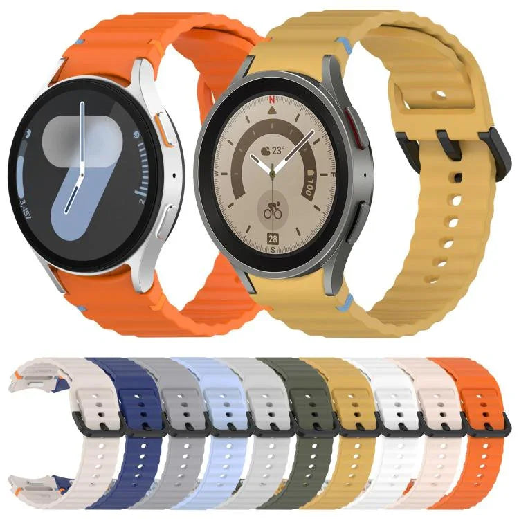 Wavy Grain Stitched Black Buckle Silicone Watch Band, For Samsung Galaxy Watch 5 40 / 44mm, For Samsung Galaxy Watch 5 Pro, For Samsung Galaxy Watch 4 40 / 44mm, For Samsung Galaxy Watch 4 Classic 42 / 46mm