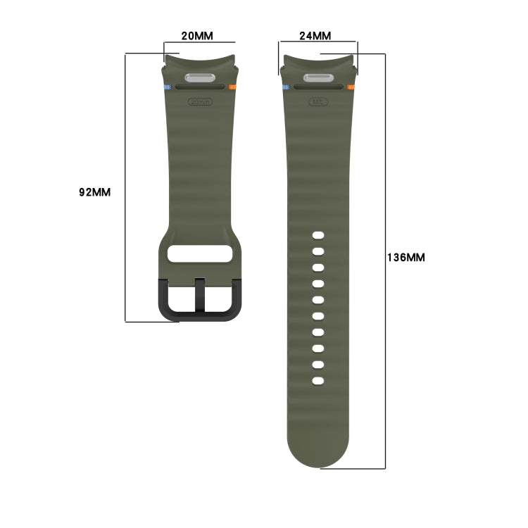 Wavy Grain Stitched Black Buckle Silicone Watch Band, For Samsung Galaxy Watch FE 40mm, For Samsung Galaxy Watch 7 40 / 44mm, For Samsung Galaxy Watch 6 Classic 43 / 47mm, For Samsung Galaxy Watch 6 40 / 44mm
