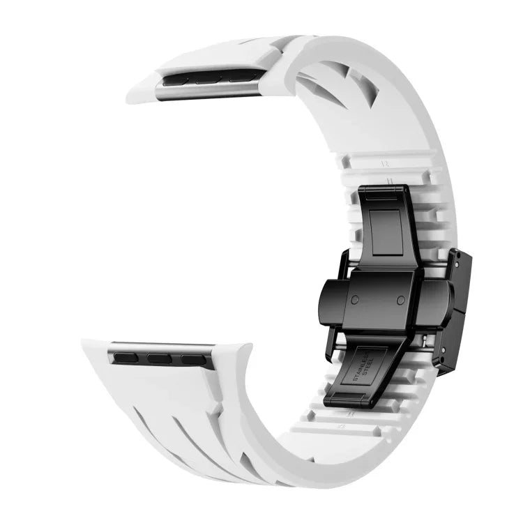 Pulseira de Relógio em Silicone com Fivela Borboleta Preta em Aço Inoxidável Tailor, Para Apple Watch 44mm / 45mm / 46mm / 49mm