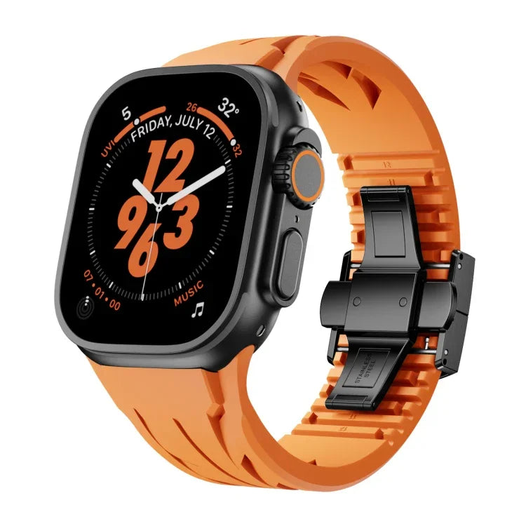 Pulseira de Relógio em Silicone com Fivela Borboleta Preta em Aço Inoxidável Tailor, Para Apple Watch 44mm / 45mm / 46mm / 49mm
