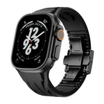 Pulseira de Relógio em Silicone com Fivela Borboleta Preta em Aço Inoxidável Tailor, Para Apple Watch 44mm / 45mm / 46mm / 49mm