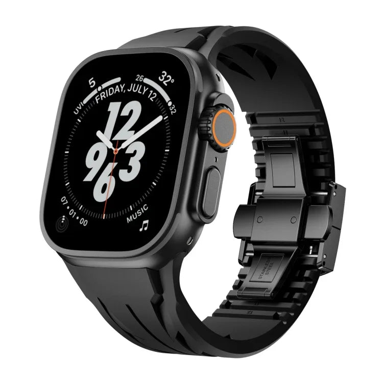 Pulseira de Relógio em Silicone com Fivela Borboleta Preta em Aço Inoxidável Tailor, Para Apple Watch 44mm / 45mm / 46mm / 49mm