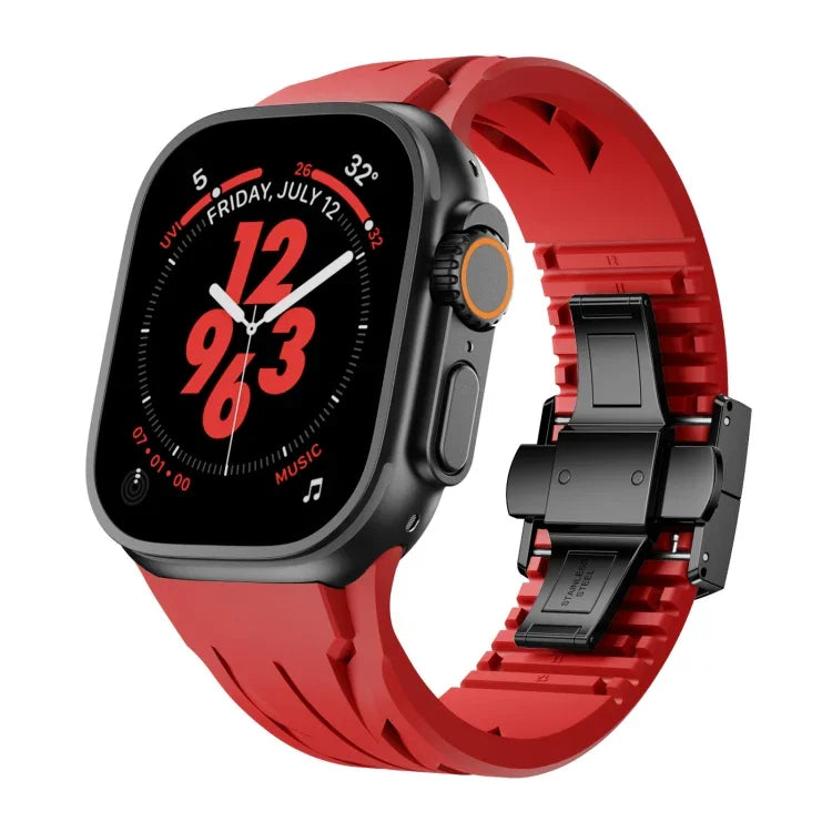 Pulseira de Relógio em Silicone com Fivela Borboleta Preta em Aço Inoxidável Tailor, Para Apple Watch 44mm / 45mm / 46mm / 49mm